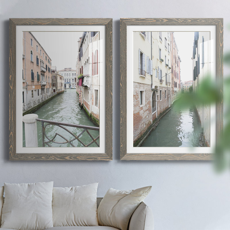 «Venice Canal I», ensemble de 2 reproductions de photos, H 31,5 po x l 47 po x P 1,5 po, Cadre en papier gris