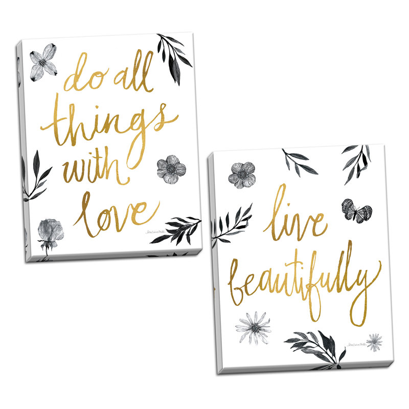 «Live Beautifully and Do All Things with Love», ensemble de 2 pièces d'art textuel, Toile tendue