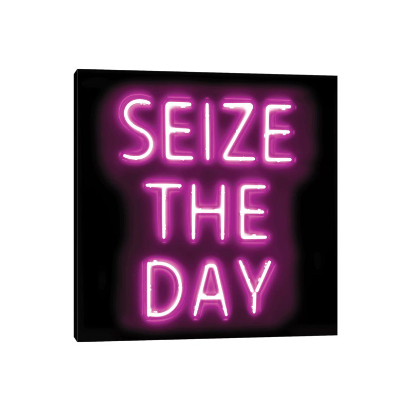 Neon Seize The Day Pink On Black by Hailey Carr - Wrapped Canvas Print, 30.48 cm H x 30.48 cm W
