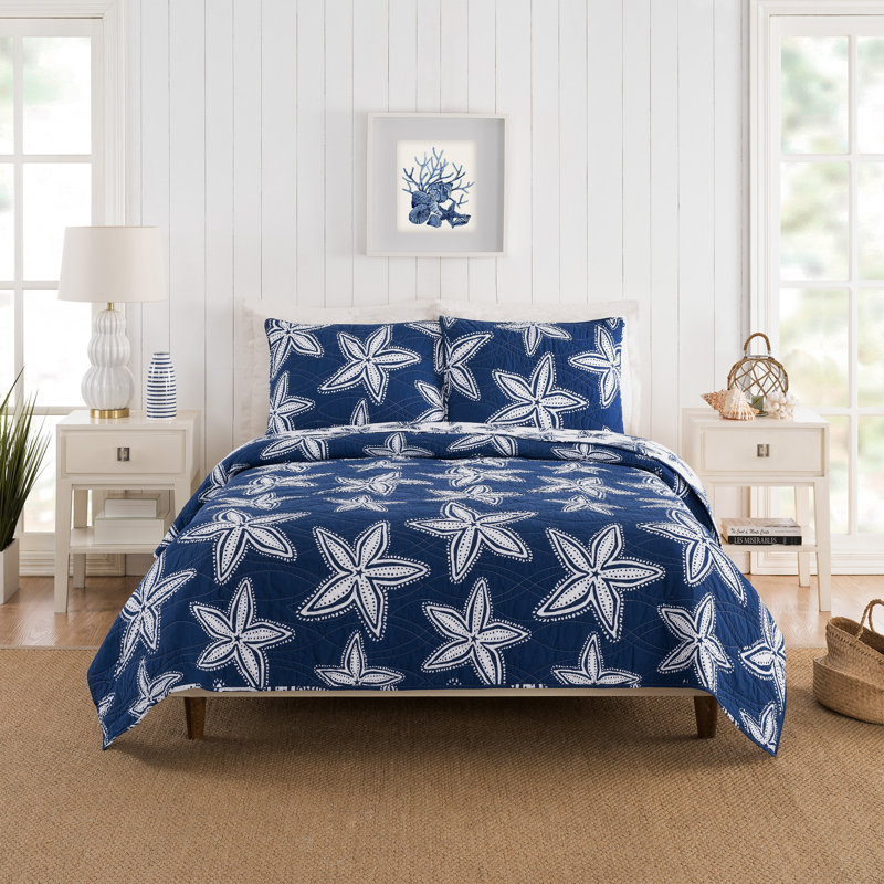 Ensemble de courtepointe 100% coton Sea Star, Courtepointe pour grand lit + 2 taies décoratives