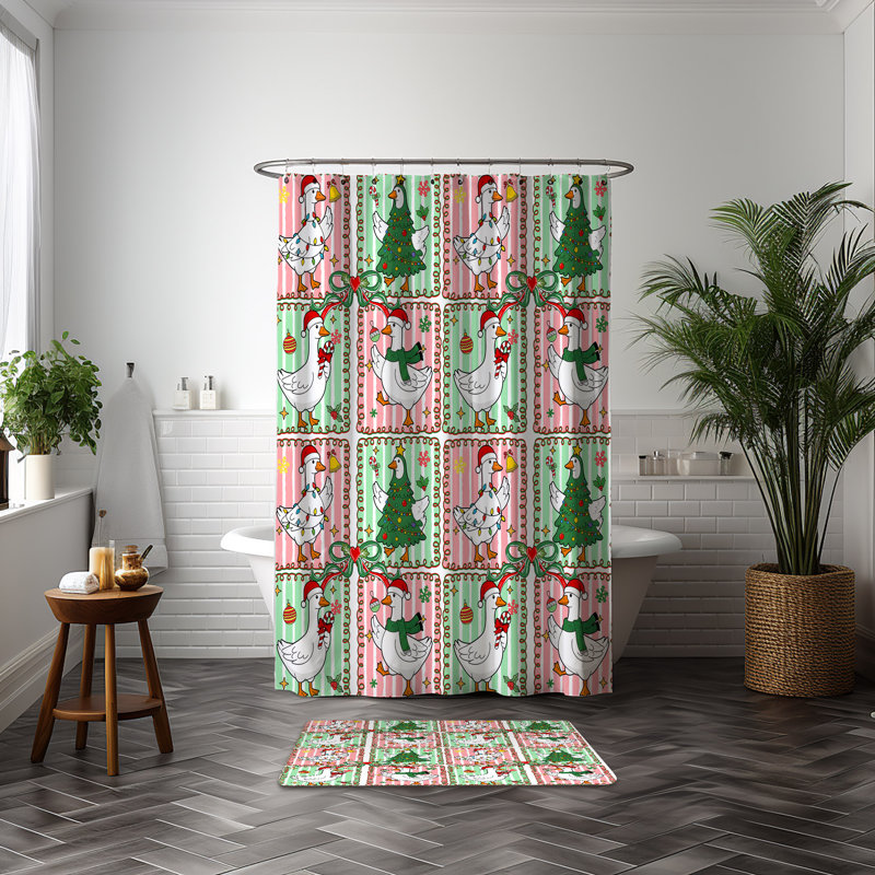 Rideau de douche et tapis Millenial, Pink/Green Christmas