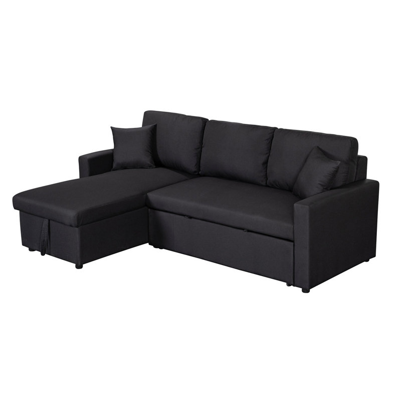 Paisley 82"  Linen Fabric Reversible Sleeper Sectional Sofa With Storage Chaise