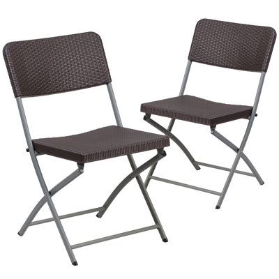 Oliverson Brown Rattan Plastic Folding Chair with Gray Frame - Event Chair