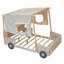 Lit double en bois pour enfants en forme de voiture avec coussin, toile de plafond et lumières DEL - Naturel