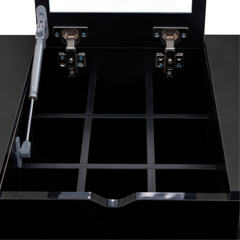 Ensemble de coiffeuse avec miroir, commode avec table de chevet et 4 tiroirs, Noir