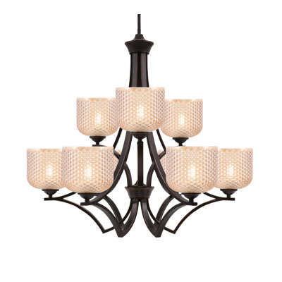 Zilo 9 Light Uplight Chandelier Shown In Dark Granite Finish With 6" Amber Textured Glass