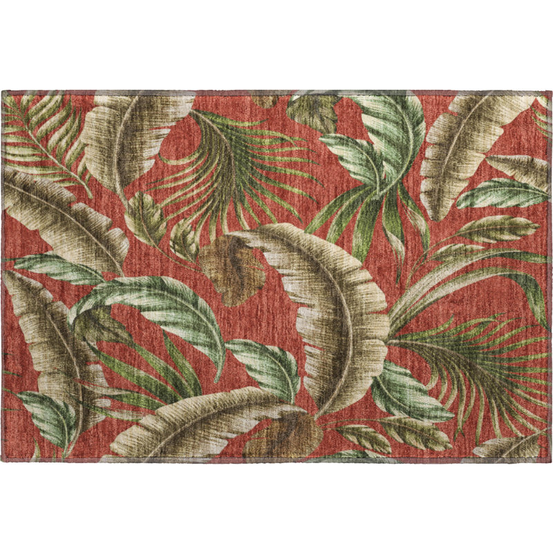 Rectangular Red Synthetic Washable Non-slip Rug 30" x 20"