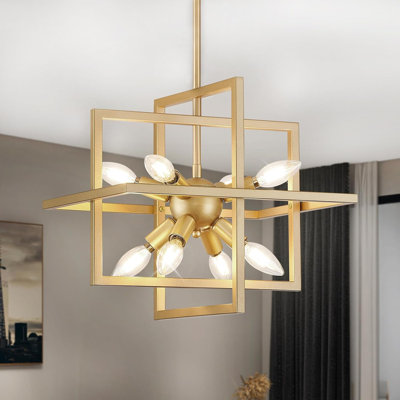 Lustre suspendu moderne à motif géométrique doré, luminaire suspendu industriel 8 lumières pour salle à manger, salon, cuisine, chambre à coucher, vestibule, couloir, homologué UL