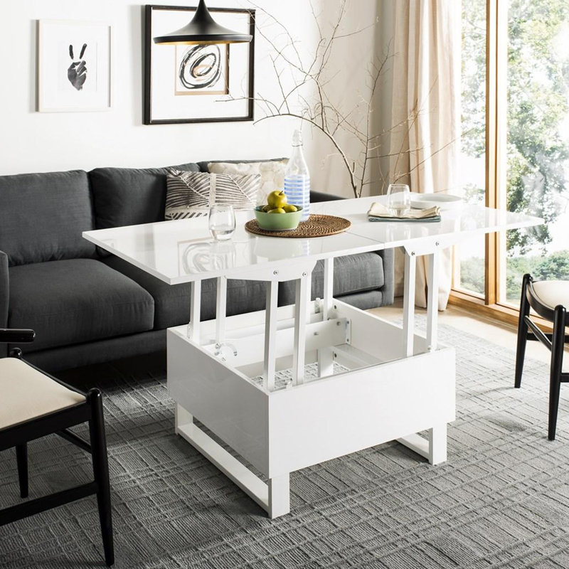 Table basse à plateau relevable Vanna, Blanc