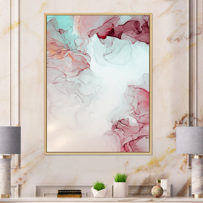Marbre gris et rose, ondulations d'art II - reproduction d'art moderne sur toile, H 20 po x l 12 po x P 1 po
