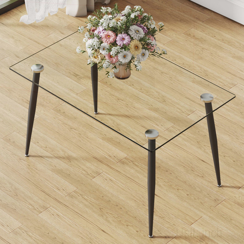Glass Dining Table With Black Metal Legs, Tempered Top, Fits 4-6 People, Easy To Maintain And Assemble, For Various Rooms Modern Stable Construction 4-6, Assemble Clean, Different