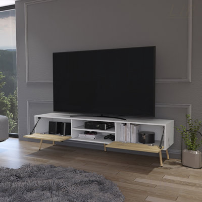 Modern Two-Toned TV Stand With Spacious Shelves And Concealed Storage For Living Room Elegance, TV Stand