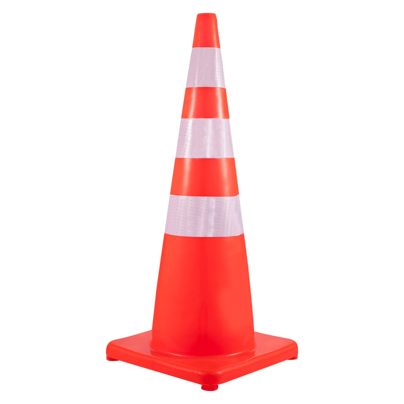 Cône de sécurité de 36 pouces en PVC orange avec collier réfléchissant et base lestée pour le contrôle des chaussées, des allées et des stationnements
