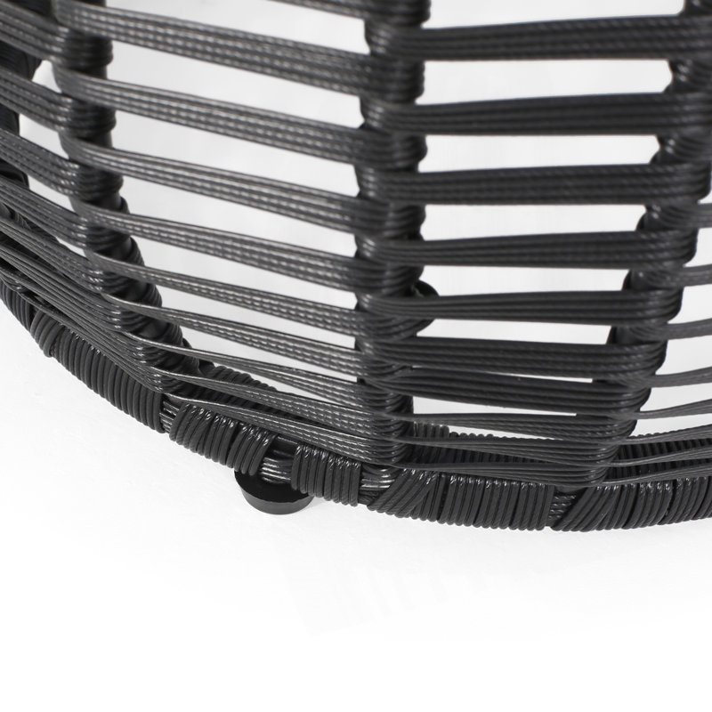 Rattan Wrapped Side Table With Tempered Glass Top, Black