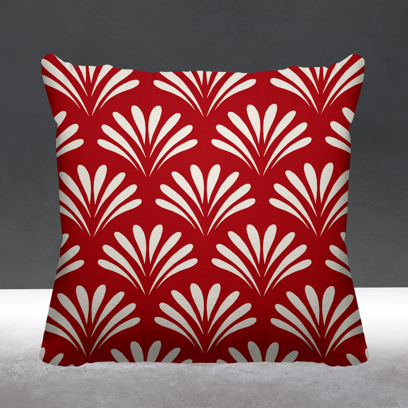 Coussin décoratif intérieur / extérieur Flower Burst, H 19 po x l 19 po, Rouge, Carré