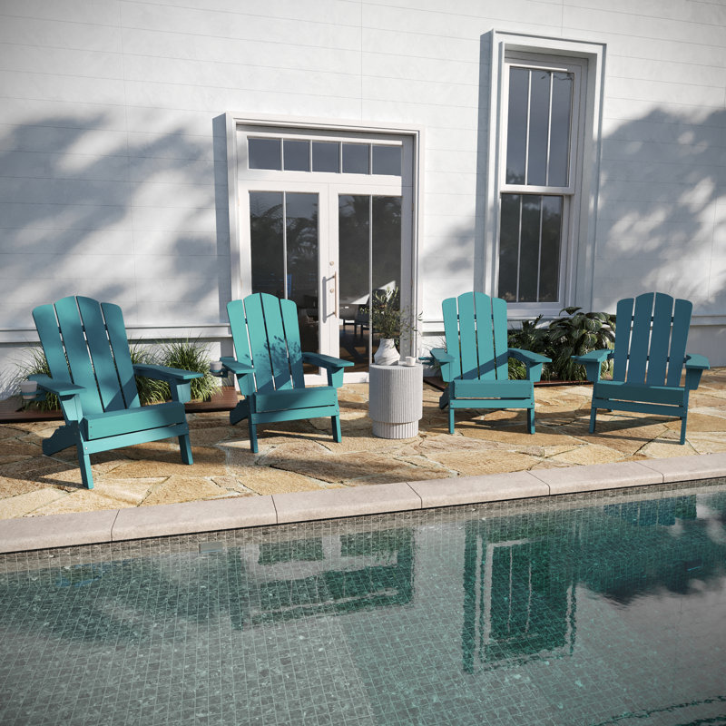 Set Of 4 All-Weather Adirondack Chairs With Cupholders, Blue
