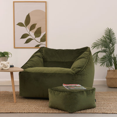 Natalia Velvet Armchair Bean Bag and Square Footstool