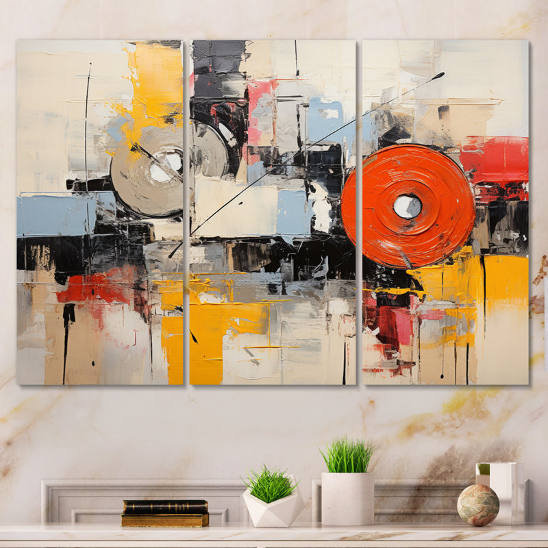 Collage Rhythm - 3 pièces sur toile tendue, H 28 po x l 36 po x P 1 po