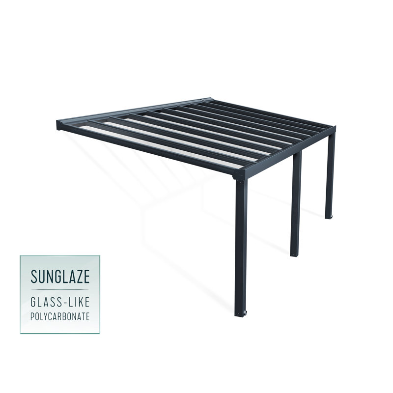 Palram - Canopia Stockholm 22' W x 11' D Polycarbonate Aluminum Stationary Slope Patio Awning Gray/Clear, 11' x 22'