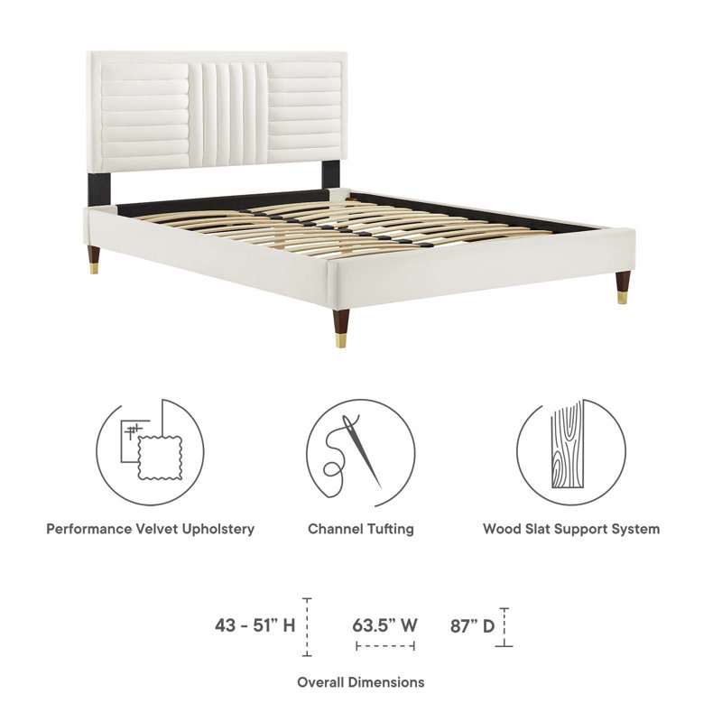 Modway Sofia Channel Tufted Performance Velvet Platform Bed, White, King