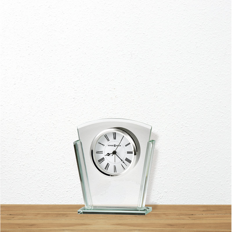 Granby Modern & Contemporary Roman Numeral Glass Quartz Movement / Crystal Tabletop Clock with Alarm in Polished Silver/White/Black
