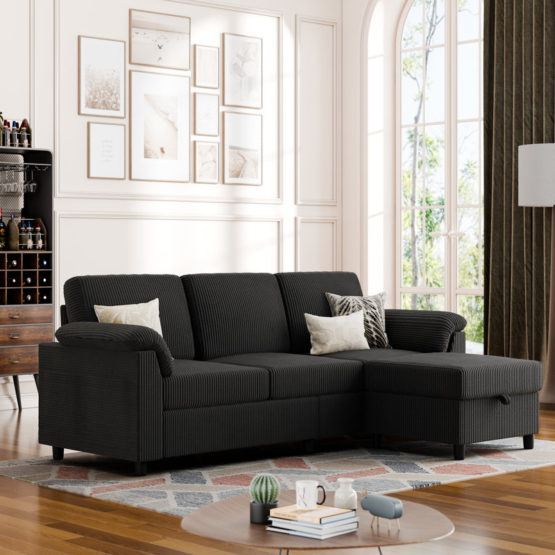 79'' Upholstered Sofa With Ottoman, Black