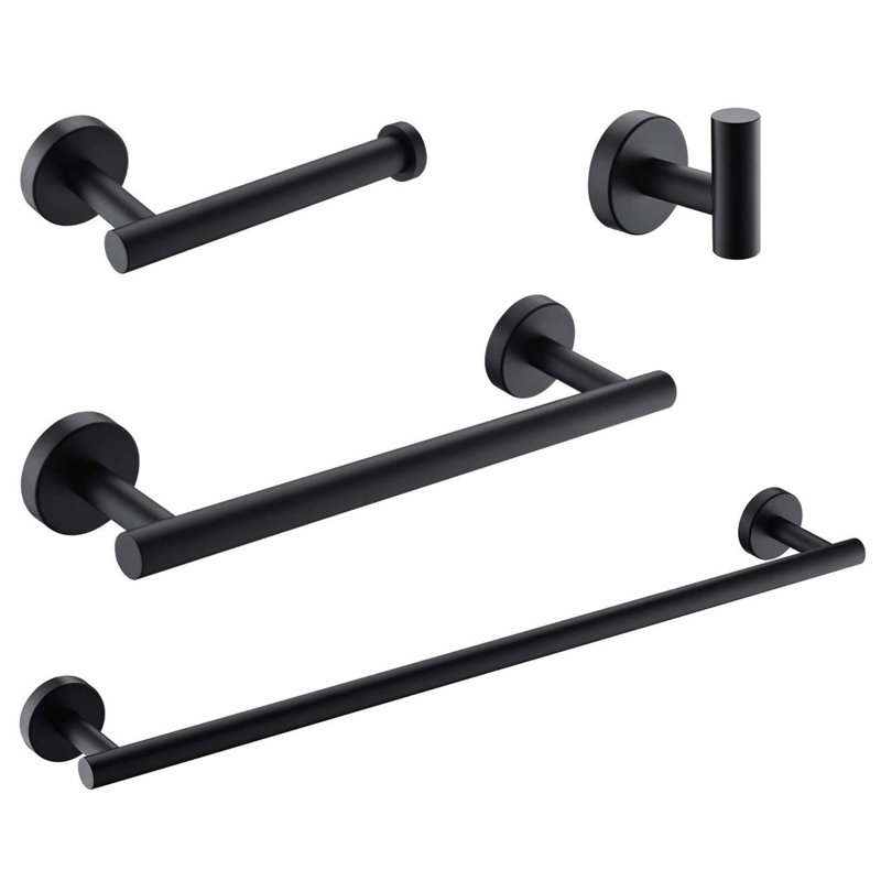 Stainless Steel Wall Mounted Bathroom Hardware Set (4 pcs), Black