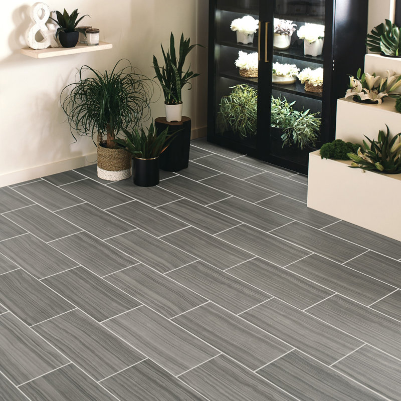 Coffee Talk 12'' W x 24'' L Porcelain Stone Look Singular Tile, Gray