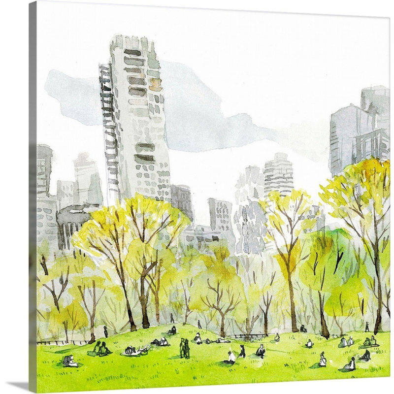 Reproduction d’art sur toile, "Sheep Meadow-Central Park & Manhattan Skyline" par Eleanor Doughty-impression sur toile