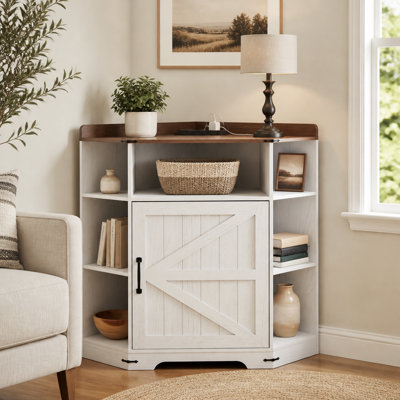Corner Cabinet, Corner Storage Shelf with USB Ports and Outlets Industrial Organizer for Small Space Wooden 6-Cubby Bookshelf for Study, Playroom, Living Room