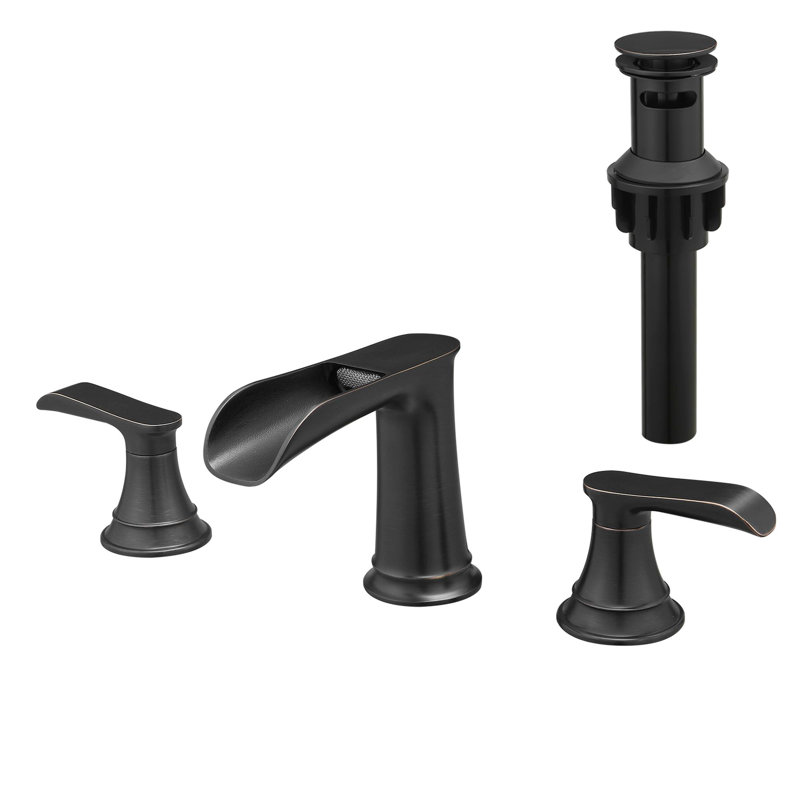 Robinet de lavabo de salle de bain avec bonde escamotable et double poignée levier, Bronze frotté à l'huile