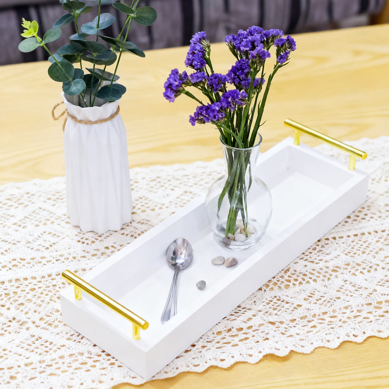 Long Rectangular Decorative Tray With Handles, Multifunctional Serving Tray For Home Decor, Centerpiece Candle Holder For Dining Table & Coffee Bar