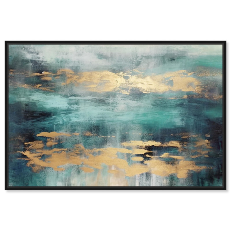 «Mermaid Lagoon Long Swim Canvas Pastel Abstract» par Art Remedy, Cadre noir, H 17 po x l 21 po