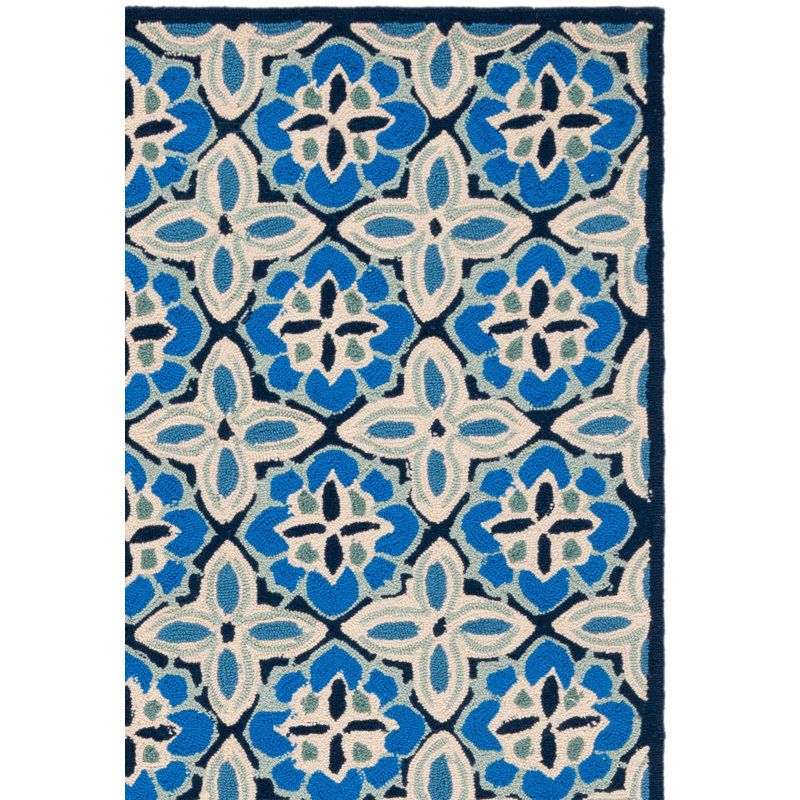 Tapis bleu crocheté à la main Childers, Rectangle 8 pi x 10 pi