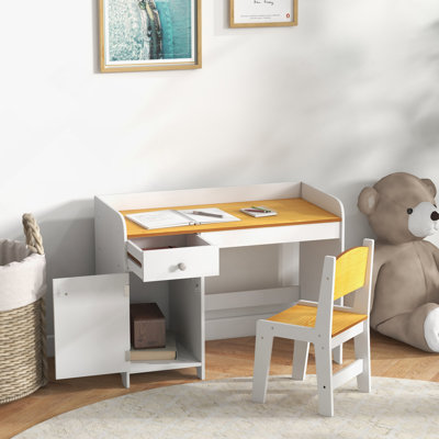 Kids Desk and Chair Set with Storage Drawer, Study Desk with Chair for Children for Arts & Crafts, Snack Time, Homeschooling, Homework, White