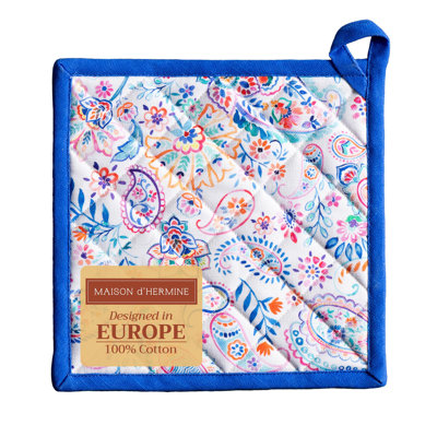 Manique Maison d'Hermine à motif floral indien, 100 % coton, taille unique - 20 x 20 cm