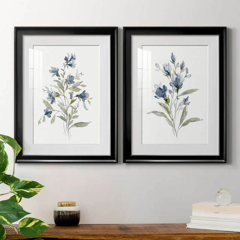 Linen Botanical III - ensemble de 2 reproductions d'art, Impression encadrée avec passe-partout, H 36,5 po x l 26,5 po, Noir