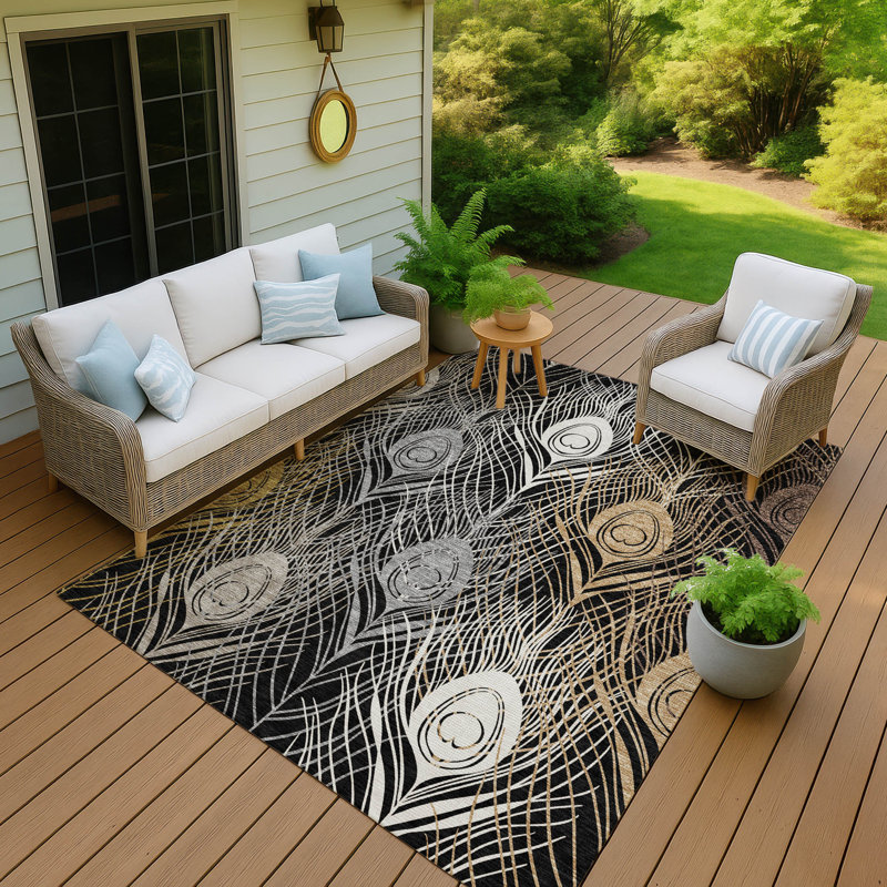 Machine Washable Indoor/Outdoor Jenning ACN2273 Floral Rug, Rectangle 9 pi x 12 pi
