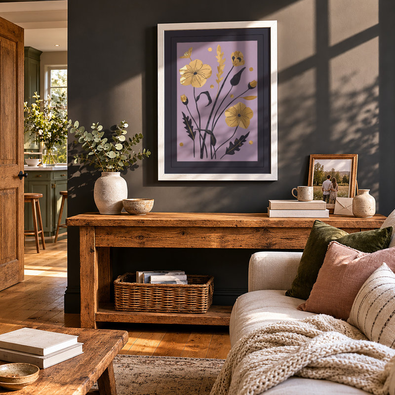 Yellow Blooms Study Botanical - Framed Print, A1 - 84.1 x 59.4 cm, White
