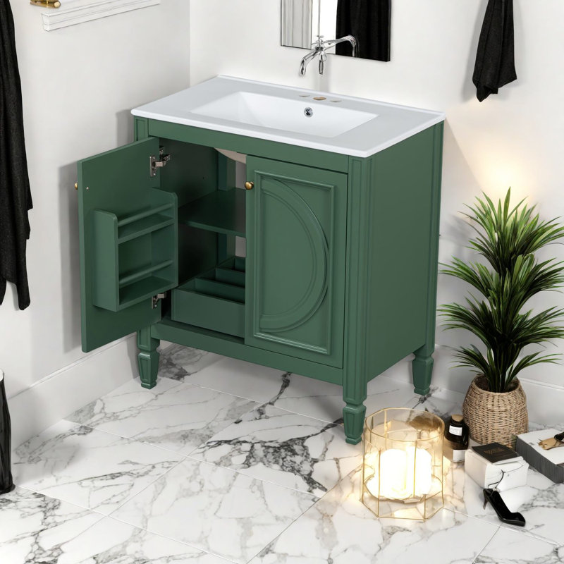 Élégant meuble-lavabo de 60 po avec lavabos doubles en céramique, construction en bois