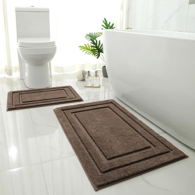 Bathroom Rugs Sets 2 Piece, Super Soft And Absorbent Non Slip Microfiber Machine Washable Bath Mat Set, 32" L x 16" W, Brown