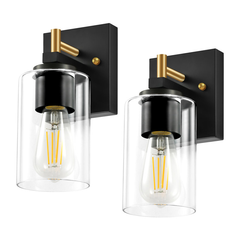 Luminaires de salle de bain: lampe de salle de bain 1 lumière au-dessus du miroir avec abat-jour en verre transparent, lampe murale pour miroir (ensemble de 2)