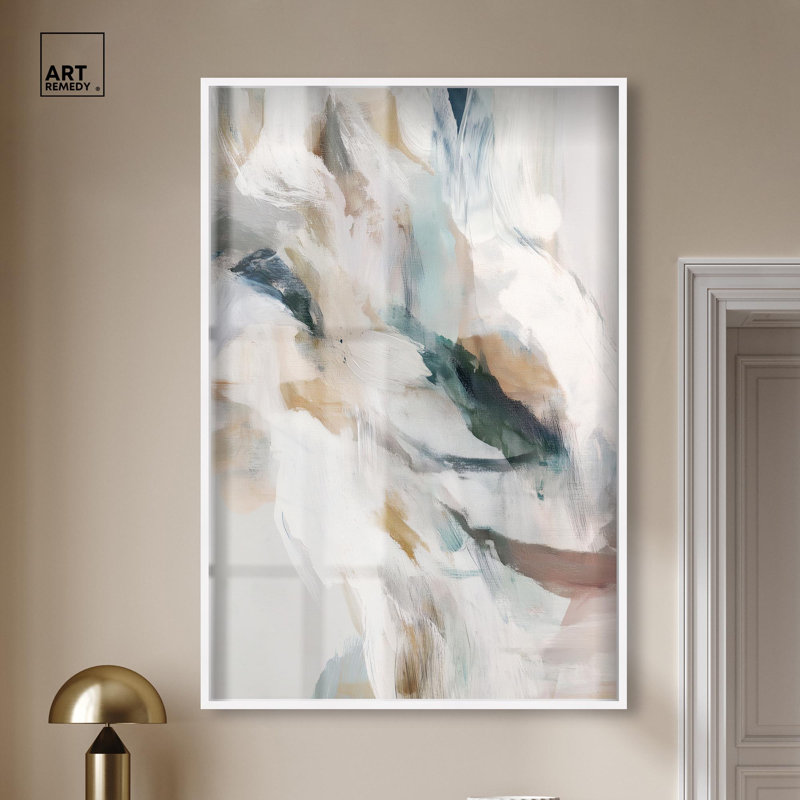 «Whispering Colors II Shadowbox Print», art abstrait vert par Art Remedy, H 55 po x l 37 po, Blanc
