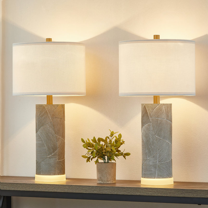 Distressed Grey 23.25'' Table Lamps Set Of 2 With Night Light Base And Included Bulbs 