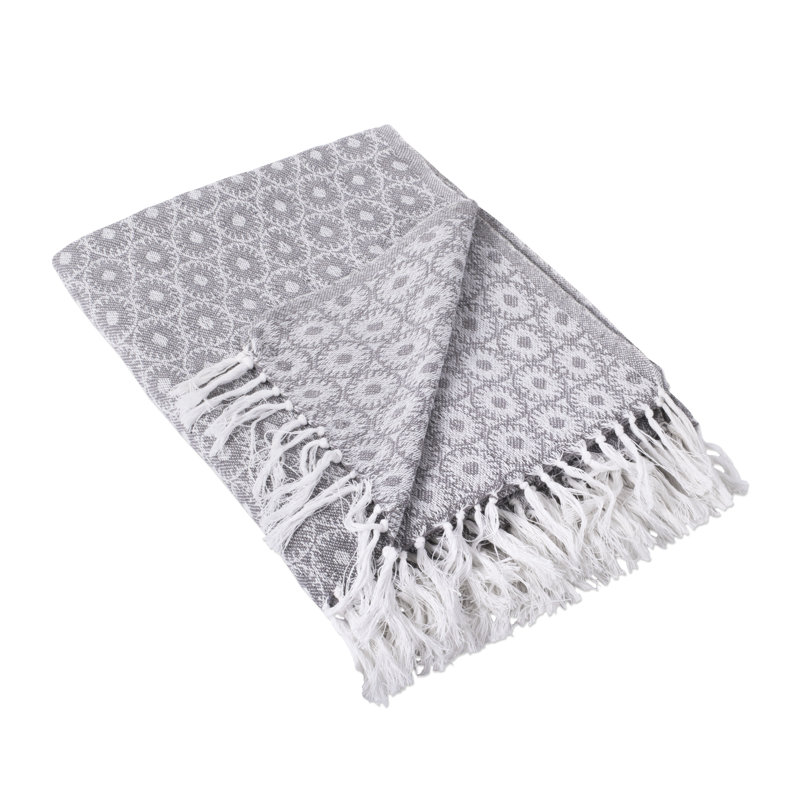 Hand Woven Throw Blanket, Gray, Geometric 1