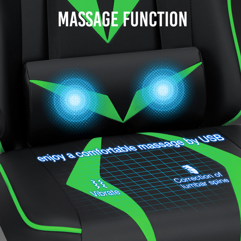 Ergonomic Massage Gaming Chair With Adjustable Armrests, Green