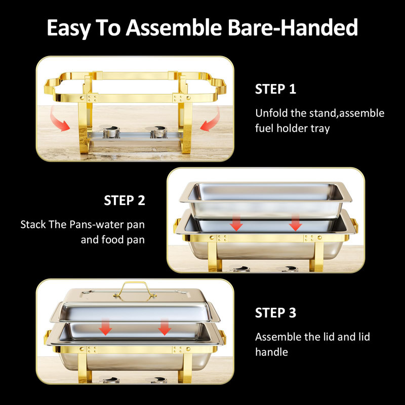 Plats à frire pour buffet, ensemble de réchaud à vaisselle en acier inoxydable de 9 pintes, ensembles de réchauds et de réchauds robustes et de haute qualité