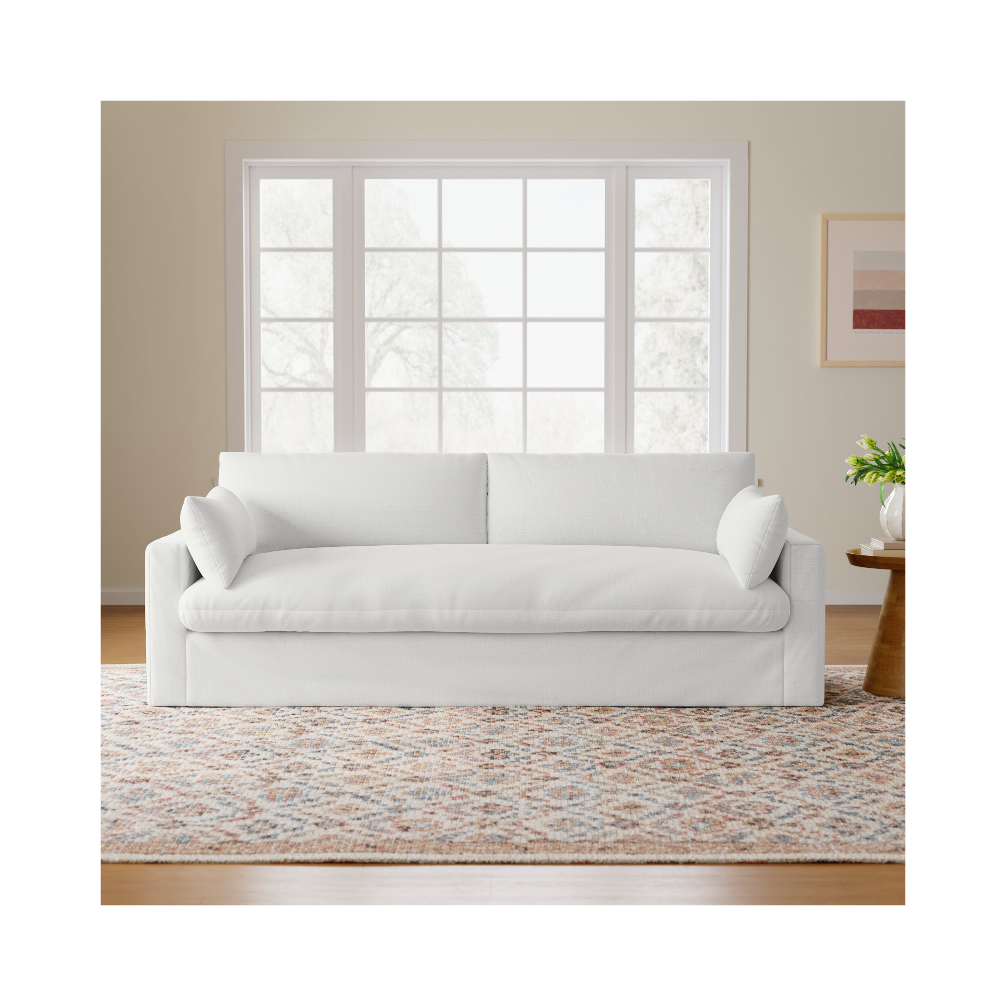 Luna 90'' Upholstered Sofa, Lena Off White Performance Linen Blend