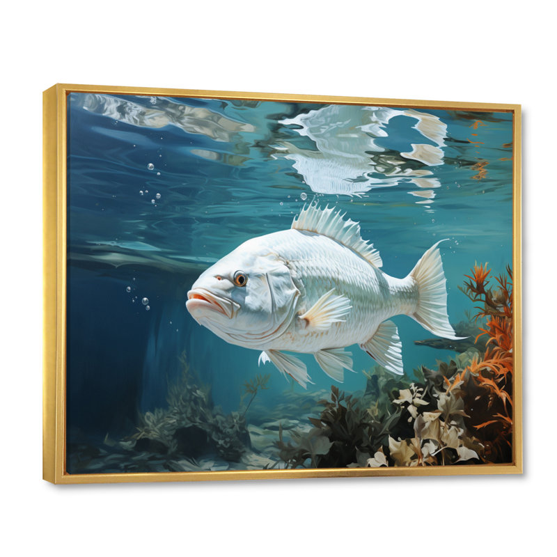 " Fishing Serenity Seas II ", 30" H x 40" W x 1.5" D, Gold Floater Framed