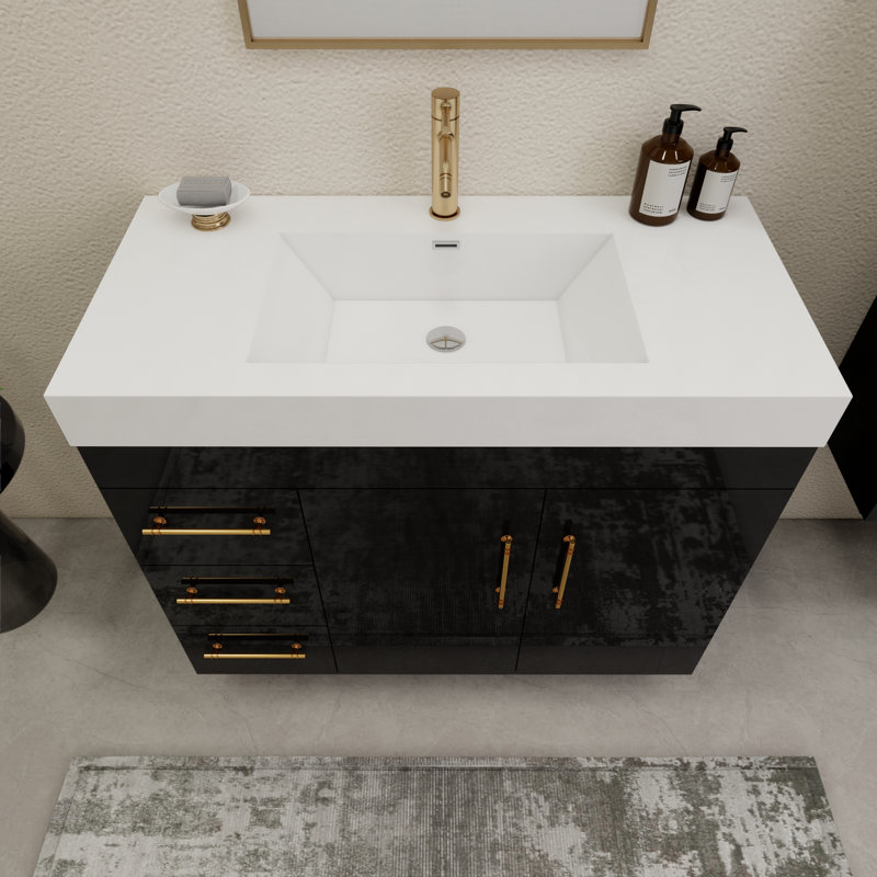 Elsa 59" Black Wall-Mounted Single Bathroom Vanity